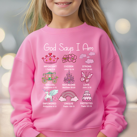GOD SAYS I AM -Unisex Youth Crew Sweatshirt - Made to Order