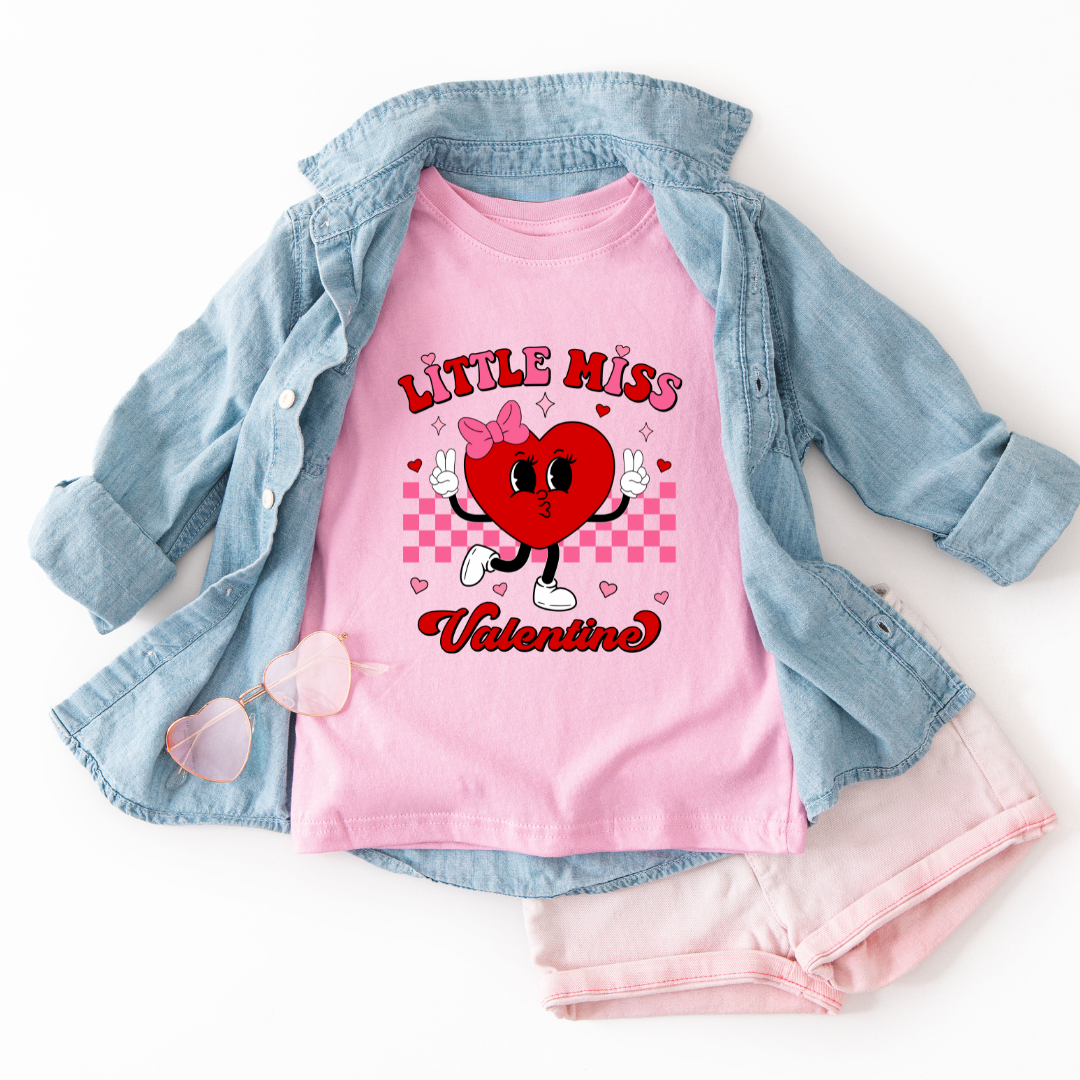 LITTLE MISS VALENTINE - Unisex Kids Crew T-Shirt - Made to Order