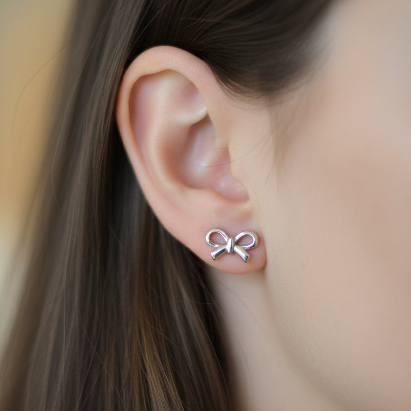 Bow - Silver Dainty Earrings