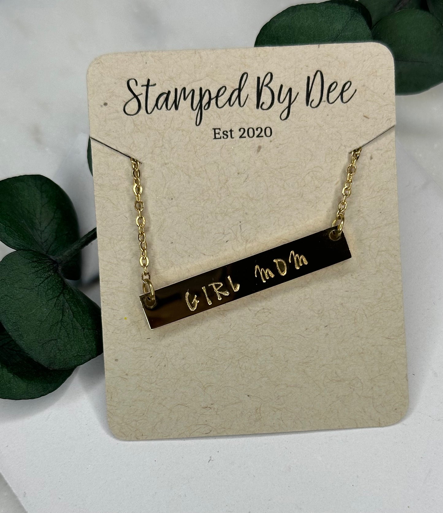 Girl Mom - Stamped Bar Necklace