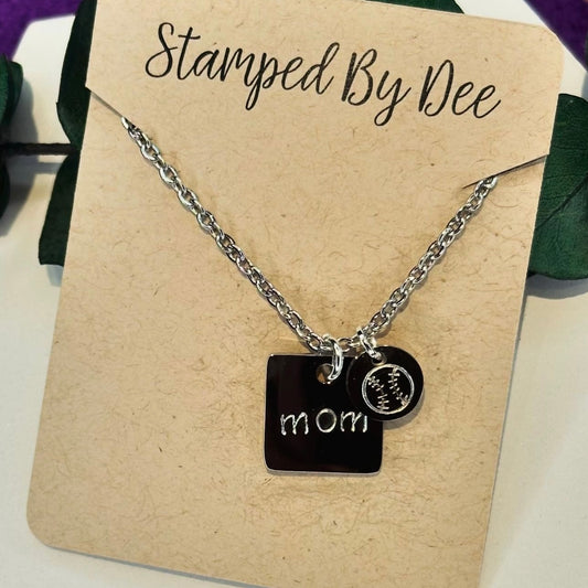 Baseball Mom - Stamped Charm Necklace
